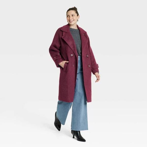 Women's Double Breasted Cocoon Overcoat - Universal Thread Maroon - Picture 3 of 3